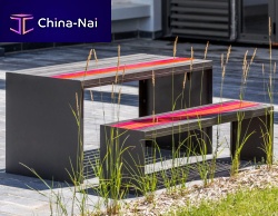 Contemporary table and bench set SOHAsheet steelgardenurban