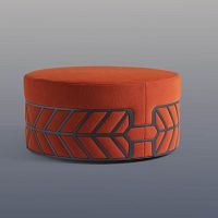 Contemporary pouf Beltefabricwoodenround