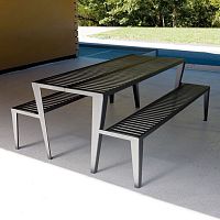 Contemporary table and bench set CHICAGOwoodensteeloutdoor