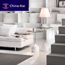 Contemporary pedestal table ADACHI marbletempered glasschromed metal