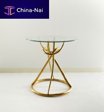 Contemporary dining table CIRCUITglassbrass baseround