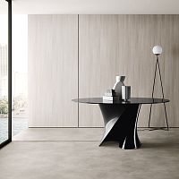 Contemporary table S matte lacquered woodtempered glassmarble
