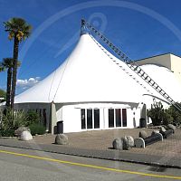 Cable-and-membrane tensile structure SPECIAL COVERINGSroofwith PVC membranefor public space