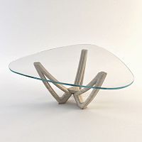 Contemporary coffee table TRIXY-Ttempered glassbrassstone