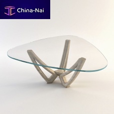 Contemporary coffee table TRIXY-Ttempered glassbrassstone