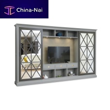 Traditional TV wall unit BAVIERAlacquered woodwith built-in lightwith drawers