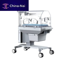 Neonatal incubator on casters height-adjustablewith monitorwith 4 operating windows