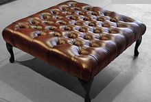 Chesterfield pouf Queen Anneleathermahoganyrectangular
