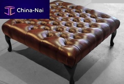 Chesterfield pouf Queen Anneleathermahoganyrectangular